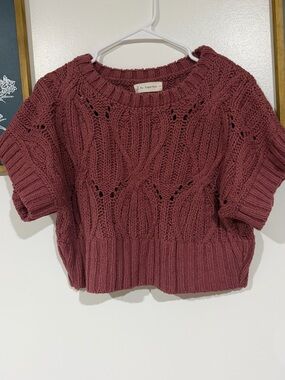 By Together Short-Sleeve Cable Knit Sweater in Mauve